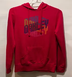 Oakley Logo Dark Reddish-Pink Graphic Hoodie Sweatshirt Size S‎ Sportswear thumbnail 1