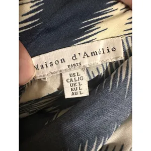 Maison d'Amélie‎ Navy White Abstract Zig Zag Mock Neck Long Sleeve Blouse Large thumbnail 7