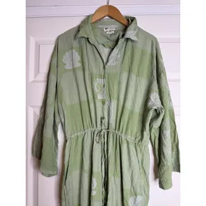 Native Youth Green Jumpsuit Hippie Distressed Patchwork Artsy Floral Celestial thumbnail 4
