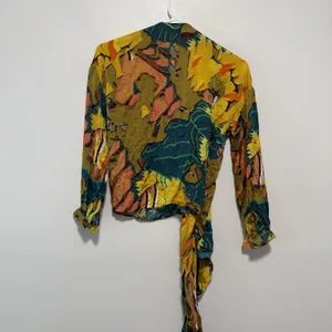 Sezane Anya Wrap Silk Blend Multicolor Tropical‎ Print V-Neck Blouse Size 34 thumbnail 8