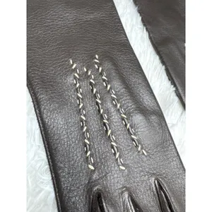 1970s Brown Deerskin Leather Gloves Contrast Whipstitch Size 7 thumbnail 8