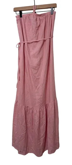 Petal + Pup Pink Linen Blend Halter Tie Waist Tiered Maxi Dress Small‎ NEW thumbnail 1