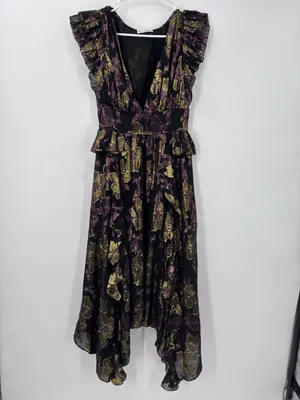 Ulla Johnson Nerissa Dress Black Floral High-Low Ruffle Midi Dress thumbnail 3