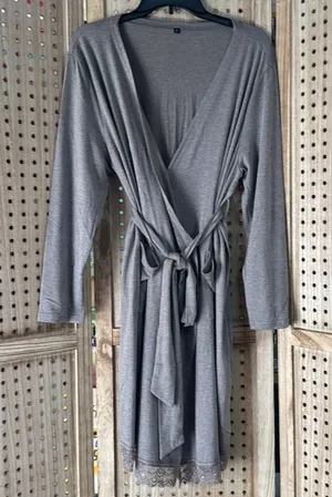 Kimono Robes Long Sleeve Sleepwear Lightweight Loungewear with Lace Trim thumbnail 1