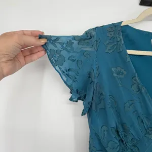 Vintage‎ Teal Floral Burnout Velvet Silk Blend Beaded Bias Cut Maxi Dress 8 thumbnail 4