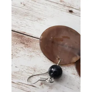 Brown Circle with Black Bead Dangle Hook - Earrings for Pierced Ears thumbnail 4