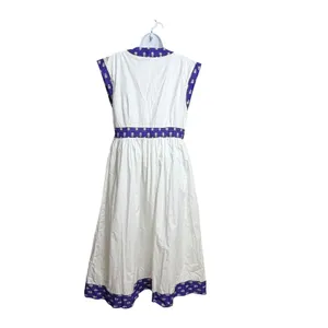 TCEC Womens White Blue Floral Block Print Trim V-Neck Zip Front Midi Dress L thumbnail 4