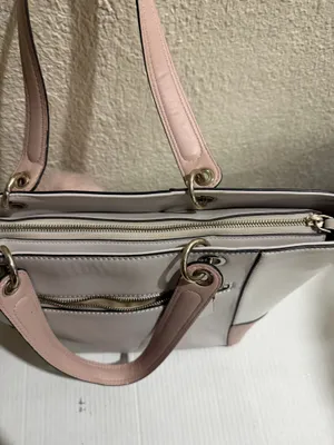 Guess Blush & Cream Colorblock Tote Bag Gold Logo Charm Pom Pom Large thumbnail 12