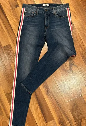 Women’s Principle denim jeans size 30 preppy pink stripe dark wash‎ straight thumbnail 1