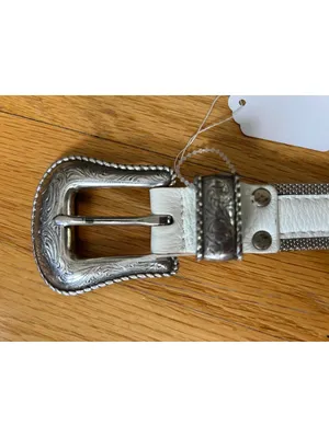 Leather Belt with Decorative Buckle and metal mesh accent thumbnail 3