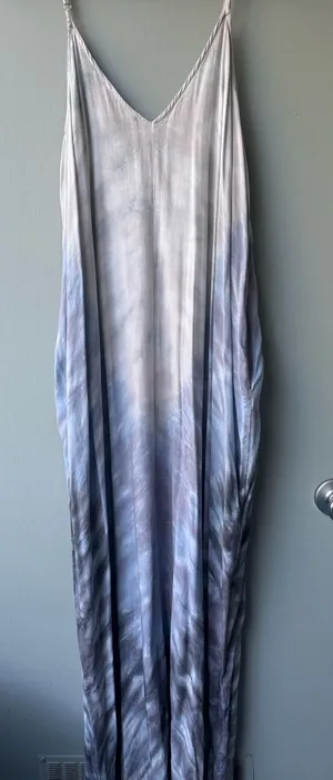 lovestitch Gray to Blue Ombre V-Neck Maxi Slip Dress thumbnail 1