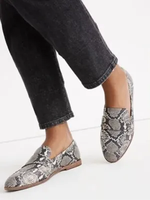 Madewell Leather Snake-Print Slip-On Loafers in Grey and Black Size-8 Edgy Chic thumbnail 1