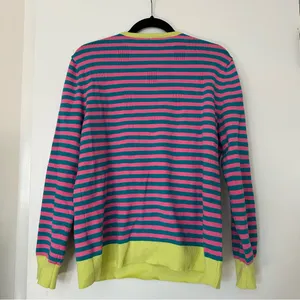 Woman’s Stripped Button Detail Knit Sweater Large Pink Green thumbnail 6
