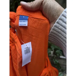 Old Navy halter dress L Orange Flowy Island Trip Cotton Sleeveless Summer Beach thumbnail 5
