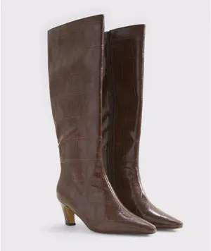 Abercrombie Vegan leather kitten heel dark brown boots thumbnail 3