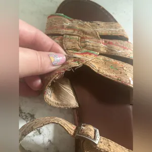Toms Size 9 Zoe Cork Paint Splattered Flat Sandals Multi Color Ankle Strap thumbnail 5