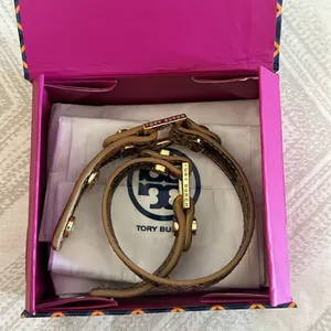 Tory Burch Brown/Tan Animal Print Leather w/ Gold Grommets Double Wrap Bracelet thumbnail 5
