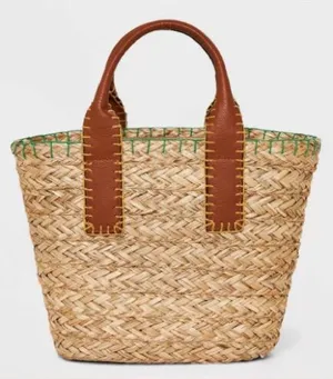 Universal Thread Straw Mini Tote Handbag Woven Seagrass thumbnail 1