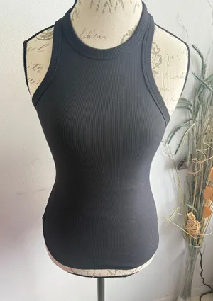 Babaton Womens XS Black Ribbed Knit High Neck Racerback Tank‎ Top Slim Fit thumbnail 1