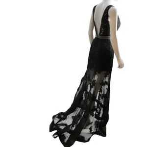 Sherri Hill Black Lace Plunging V-Neck Beaded Waist Formal Gown Dress Size 4 thumbnail 13