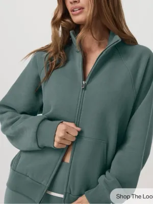 Vuori Restore Double Zip Sweatshirt Jacket in Agate Green Large Organic Cotton thumbnail 1