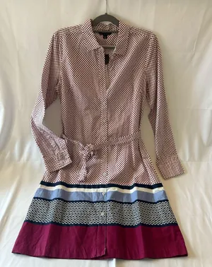 TOMMY HILFIGER Polka Dot Printed Long Sleeve Collared Shirt Dress Size Medium thumbnail 1