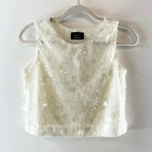 Vici Dance My Way Tonal Sequin Cropped Boxy Tank Top Cream XS thumbnail 2