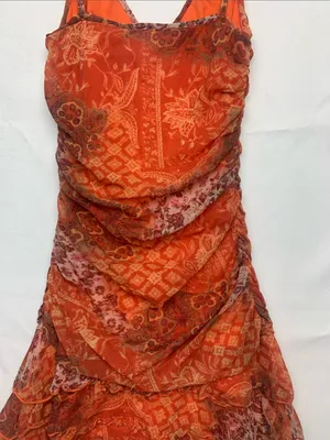 Roberta small 90s y2k Orange Ruffle ruched V-Neck Slip Dress brat party mini thumbnail 9