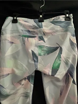 Fabletics Athletic Pastel Leaf Print Leggings in Light Blue, Green & Pink MD thumbnail 6