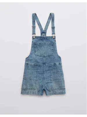 Aerie Werk & Play Denim Shortalls Women’s Size M Blue thumbnail 6