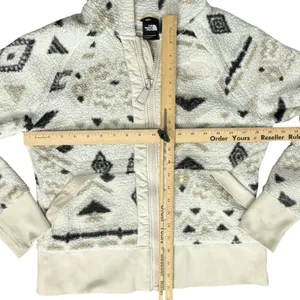 North Face Cream Black Aztec Pattern Fleece Full Zip Hoodie Jacket Women's sz S thumbnail 5