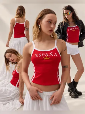 BDG Urban Outfitters Mia España Red Graphic Cropped Cami Tank Top S thumbnail 2