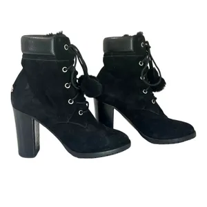 Jimmy Choo Elba 95 Black Suede Fur Pom Pom Lace-Up Boots Size IT‎ 37 US 7 thumbnail 5