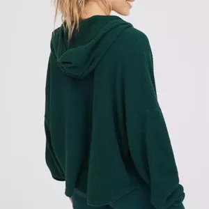Aerie Waffle Way Back Hoodie Oversized Size Small Green Knit Lightweight Offline thumbnail 2