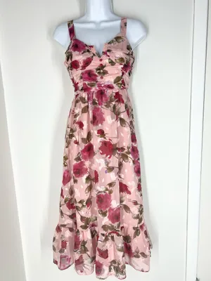 Lulu’s Pink Floral Tie-Shoulder Midi Dress thumbnail 4