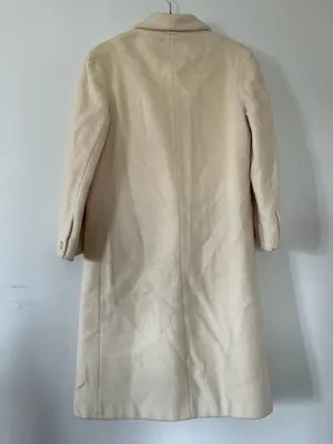 Vintage Cream Long Wool Pea Coat Womens 12 Double Breasted Quiet Luxury Capsule thumbnail 4