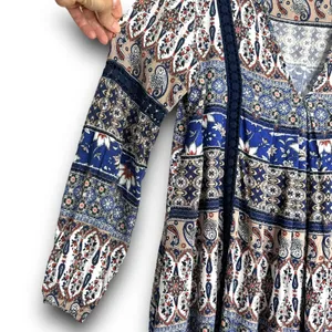 Altard State Boho Mini Dress Tunic Long Sleeve Paisley Print Lightweight Medium thumbnail 4