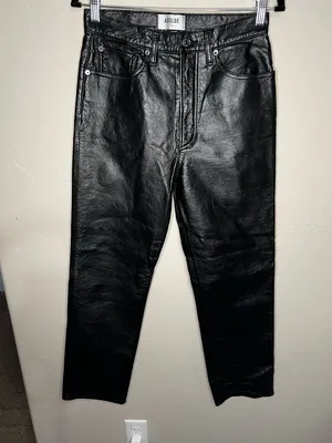 Agolde 90’s Pinch Waist Recylced Leather Blend High Rise Lined Black Detox Pants thumbnail 5