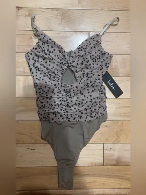 Lulu’S Mesh To Impress Brown Dot Print Ruched Cutout Bodysuit thumbnail 3