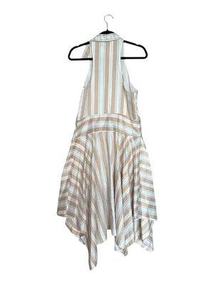 Anthropologie Maeve Asymmetrical Striped Wrap Halter Shirt Dress Size 14 Coastal thumbnail 7