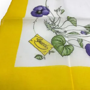 70s to 80s GUCCI Vintage Yellow White Cotton Floral Square Scarf thumbnail 3