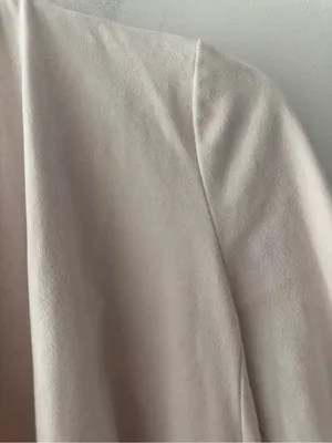 Zara Faux Suede Cream Beige Waterfall Draped Open‎ Blazer thumbnail 4