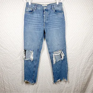 Free People We The Free Women Jeans Sz 27 Distressed Maggie High Rise Button Fly thumbnail 2