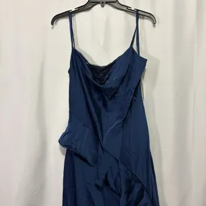 Aqua Formal Women’s Ruffle Maxi Dress Blue Satin Size 8 Bias Cut Homecoming HoCo thumbnail 6