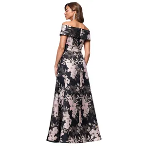 XSCAPE Womens Metallic Jacquard Off-The-Shoulder Gown 6941X Black Rose Multi 4 thumbnail 8
