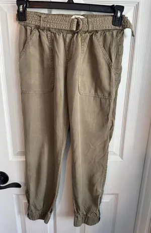 Nicole Miller New York Womens XS Lyocell Jogger Pants Tan Paperbag Waist Belted‎ thumbnail 1
