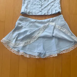 Princess Polly Over Here satin blue with lace trim halter top and skort set thumbnail 5