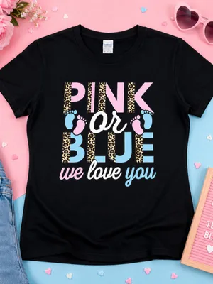Gildan Black Tee with Pink & Blue Gender‎ Reveal Graphic thumbnail 1