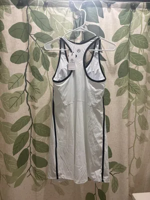 Women's White Tennis Dress with Black Trim thumbnail 4