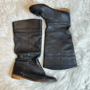 Vintage leather Tall Boots Woman’s Size 10 Black Textured thumbnail 2